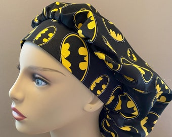 Monogrammed Superhero Fabric Bouffant Cap, Bat Fabric Bouffant Scrub Head, Superhero Bouffant Scrub Cap Food Worker Hat Bouffant