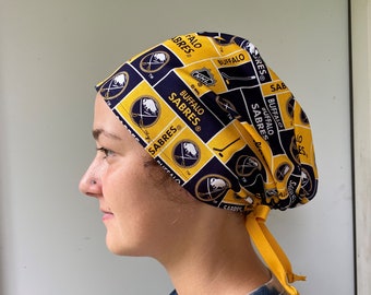 NHL Buffalo Sabres Scrub Cap, Sabres Fabric Buffalo Scrub Hat, Buffalo Sabres Hockey One Size Fits All Adjustable Tie in Back