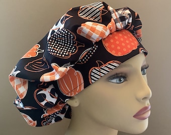 Monogrammed Bouffant Pumpkins Fabric Bouffant Scrub Head,Pumpkins Fabric,Monogrammed Pumpkins Bouffant, Surgical Scrub Cap, Food Worker Hat