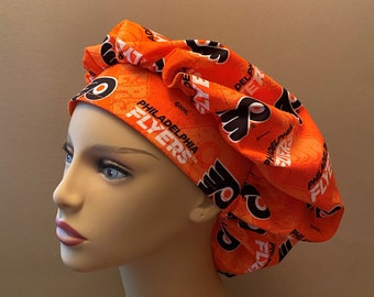 Philadelphia Flyers Bouffant scrub Cap, NHL Fabric, Philadelphia Flyers Bouffant Surgical Scrub Cap or Food Worker Hat
