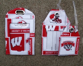 Work Badge Protector Holder Made from Wisconsin Badgers Fabric, Wisconsin Identification Luggage Tags, University Wisconsin Badgers Fabric