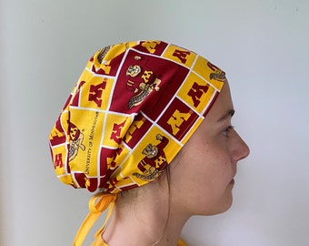 Surgical Scrub Hat made from University of Minnesota Gophers Burgundy and Gold Surgical Scrub Cap One Size Fits All Adjustable Tie in Back