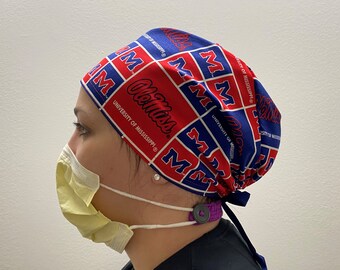 Ole Miss Scrub Cap, Mississippi Fabric, University of Mississippi Surgical Scrub Cap, Mississippi One Size Fits All Scrub Ties in back