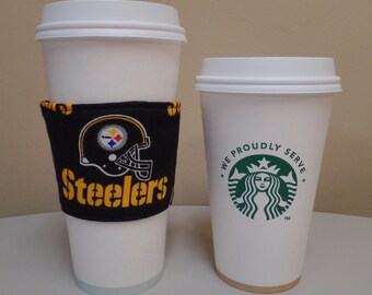 Coffee Cozy made from Pittsburgh Steeler Fabric,Custom Coffee Cup Sleeve,Coffee Cup Holder,Steelers coffee holder,iced coffee cozy