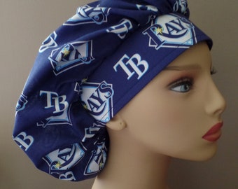 Bouffant Scrub Head Hat made from MLB Tampa Bay Rays Fabric Surgical Scrub Cap or Tampa Bay Food Worker Hat