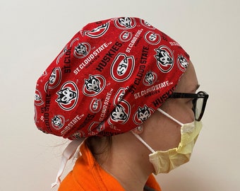 St Cloud State University Scrub cap, St Cloud Huskies Fabric Surgical Scrub Hat Unisex One Size Fits All With Adjustable Tie