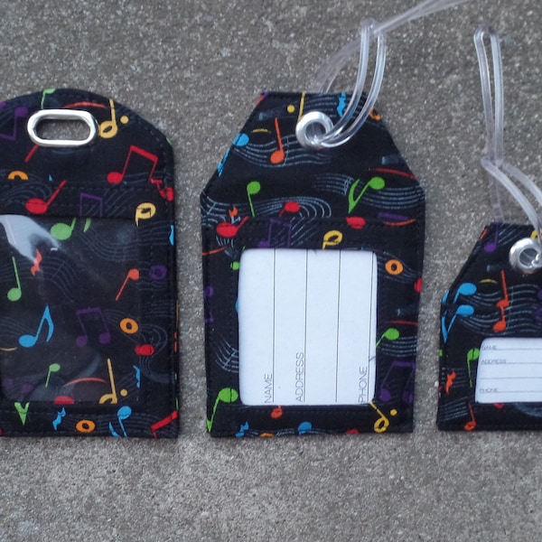 Music Notes Fabric Luggage Tag, Musical Instrument Bag Tag