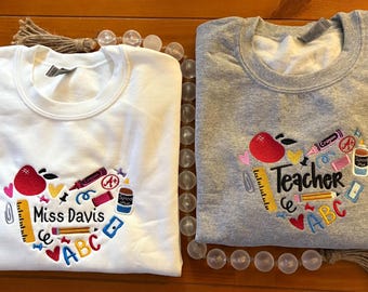 Teacher gift Crewneck Sweatshirt, Custom Teacher gift, Custom Any Name or Teacher Sweatshirt, Adult Embroidered Crewneck
