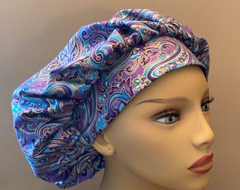 Monogrammed Turquoise Paisley Bouffant Scrub Cap, Purple Paisley Bouffant, Paisley Badge Reel, Paisley Chapstick Keychain