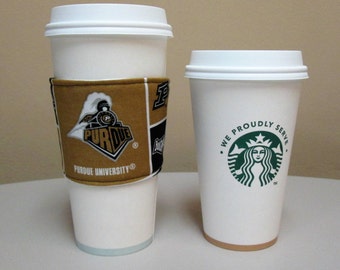Perdue University Coffee Cozy,Boilermakers Fabric Coffee Cozy,Coffee Cup Sleeve,Coffee Cup Holder,fabric coffee holder, iced coffee