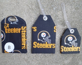 Work ID Badge Protector/Holder Luggage Identification tags made from Pittsburgh Steelers Football Fabric Name Bag and Gift Tags