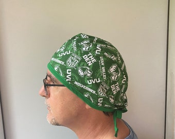 Surgeon Style Scrub Hat made with Utah Valley University Fabric, Utah Valley Wolverines Surgeon Cap, Utah Valley Fabric One Size Fits All