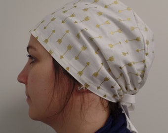 Monogrammed Gold Arrows Scrub Cap, Gold Arrows surgical scrubs, Cream and gold Surgical Scrub Cap Adjustable one size fits all ties in back