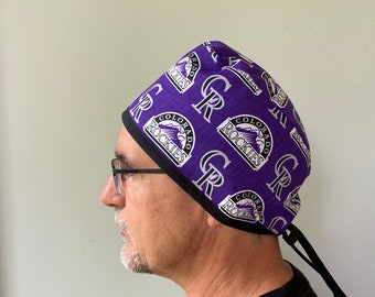 Surgeon Style Surgical Scrub Hat made from Colorado Rockies MLB Fabric, Colorado Rockies unisex One Size Fits All Tie in Back