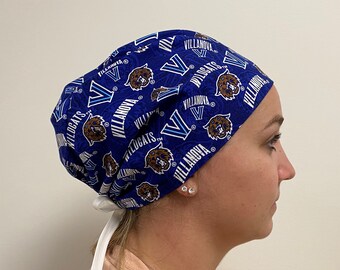 Monogrammed Scrub Hat made from University of Villanova Fabric, Villanova Wildcats Scrub Surgical Scrub Hat One Size Fits All Adjustable Tie