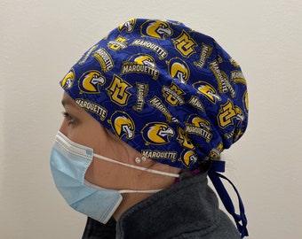 Marquette University Scrub Cap, Marquette Golden Eagles Fabric, Marquette Surgical Scrub Hat Unisex One Size Fits All With Adjustable Tie