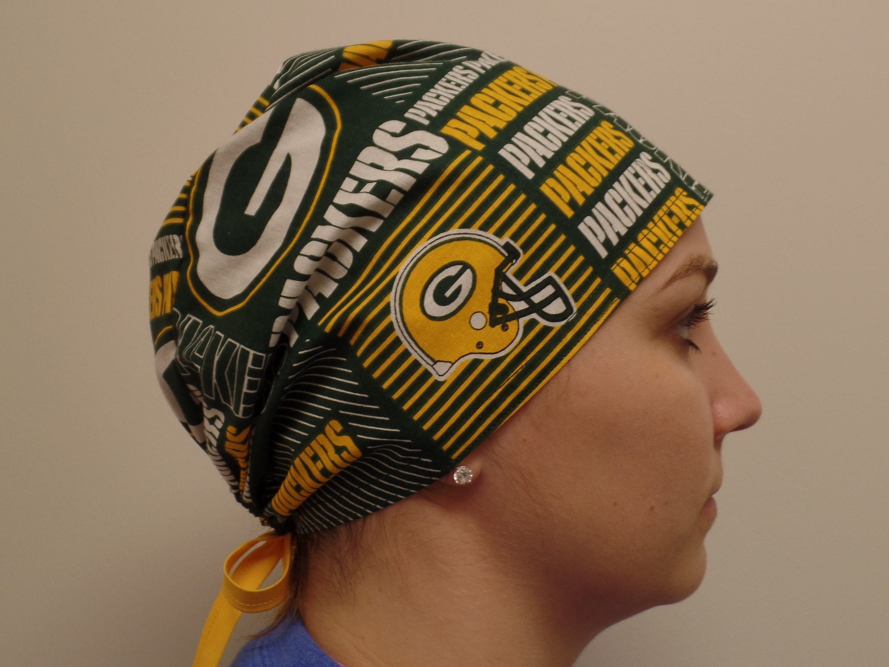 Surgical Scrub Cap made from Green Bay Packers NFL Fabric,Green Scrub Hat One Size Fits All