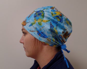 Monogrammed Turtle Scrub Hat,Tortoise Surgical Scrub Hat, Blue Turtles Scrub Hat,Pets Scrub Hat,Ties in Back Adjustable One Size Fits All
