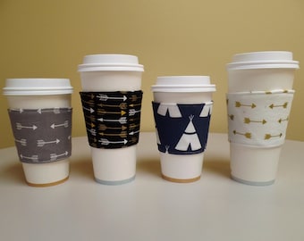 Teepee Coffee Cozy, Soda Cozy,Arrows Coffee Cozy,Custom Coffee Sleeve,Coffee Cup Holder,coffee holder,Native American Indian cozy