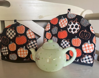 Fall Pumkins Tea Cozy, Teapot Cozy, Teapot Warmer,  Pumpkin fabric teapot Cozy, Small Single cup Teapot Cozy or Medium Teapot Cozy