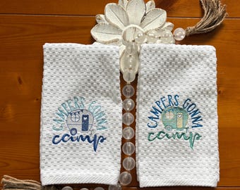 Embroidered Camping towel, Camping gift, Camping enthusiast present, hand towel with Camping designs