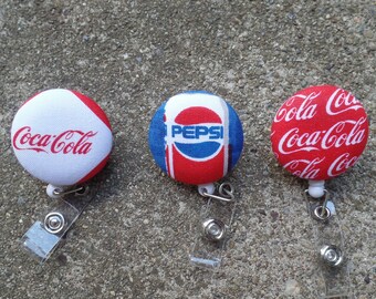 Badge Reel made from Pepsi and Coke Fabric,Coca Cola Fabric Badge Reels,Pepsi Fabric Badge Holder Reel, Fabric Badge Reels