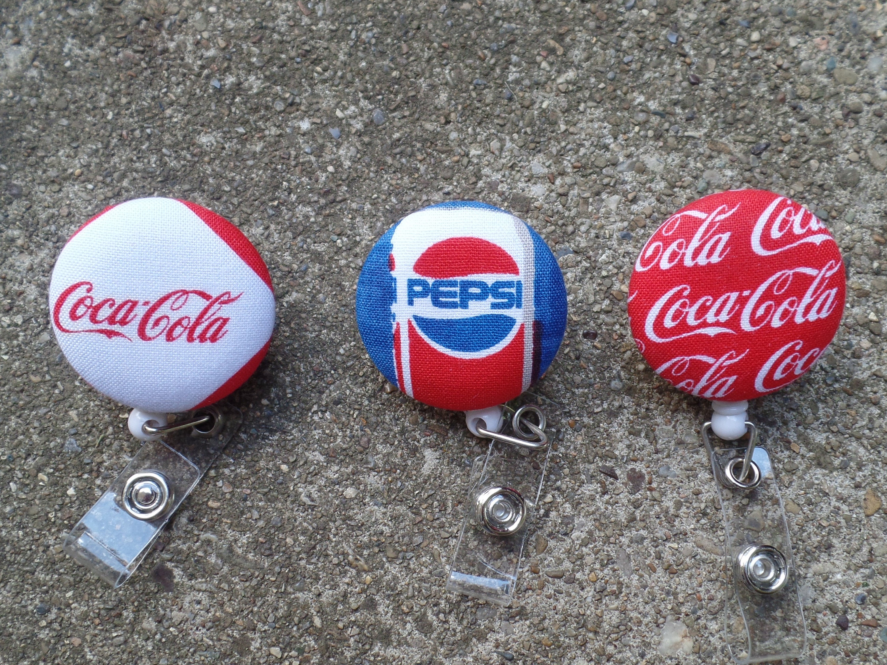 Badge Reel made from Pepsi and Coke Fabric,Coca Cola Fabric Badge
