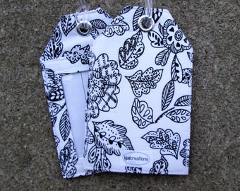 Black and White Paisley Luggage Tags,Fabric Paisley Flowers Floral Print Rollerboard Luggage Name Identification Bag and Gift Tags