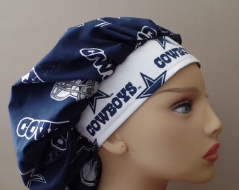 Dallas Cowboys Bouffant Scrub Head, Surgical scrub Hat made from Dallas Cowboys Fabric Surgical Scrub Cap or Food Worker Hat