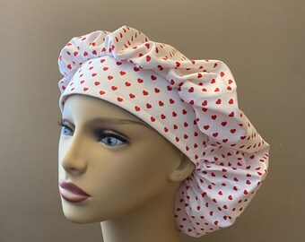 Monogrammed Valentine Hearts Bouffant Scrub, Valentne Bouffant Cap, Scrub Red Hearts Surgical Scrub Cap, Food Worker Valentine Hat
