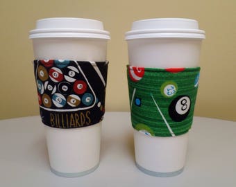 Billiards Pool Coffee Cozy,Pool Cue Sticks Coffee Cozy, Billiards Pool Balls Coffee Cozy,Billiards Coffee Sleeve Holder,fabric coffee holder