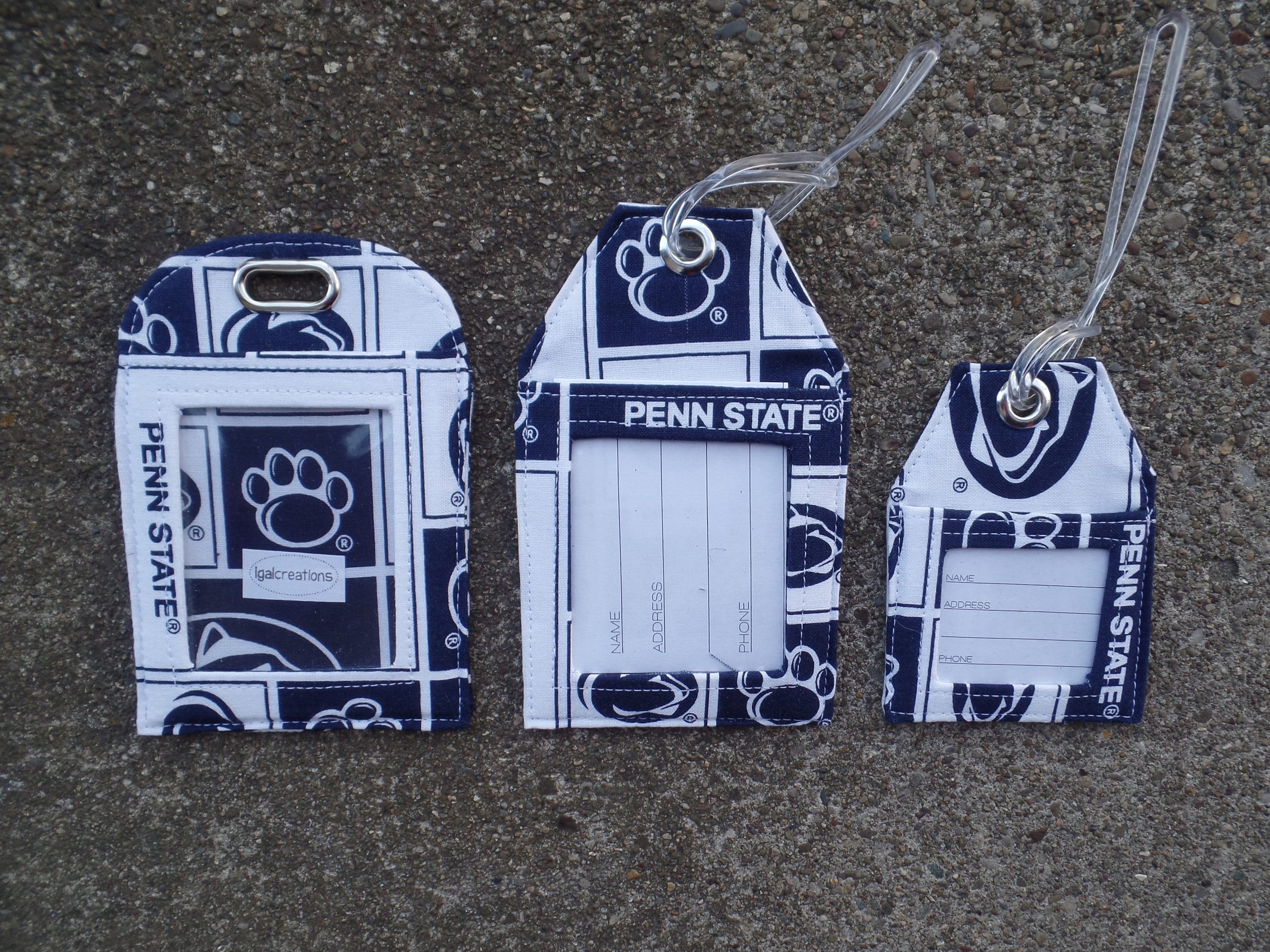 Luggage Tags,badge Protector Made From Penn State Nittany Lions Fabric Navy  White Identification Luggage and Mini or Small Bag and Gift Tags 