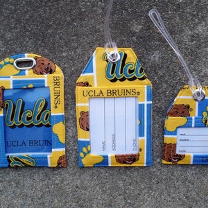 Luggage Tags made from UCLA University of California Los Angeles,UCLA Badge Holder,UCLA Fabric Name Identification Bag Rollerboard Gift Tags