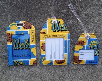 Luggage Tags made from UCLA University of California Los Angeles,UCLA Badge Holder,UCLA Fabric Name Identification Bag Rollerboard Gift Tags