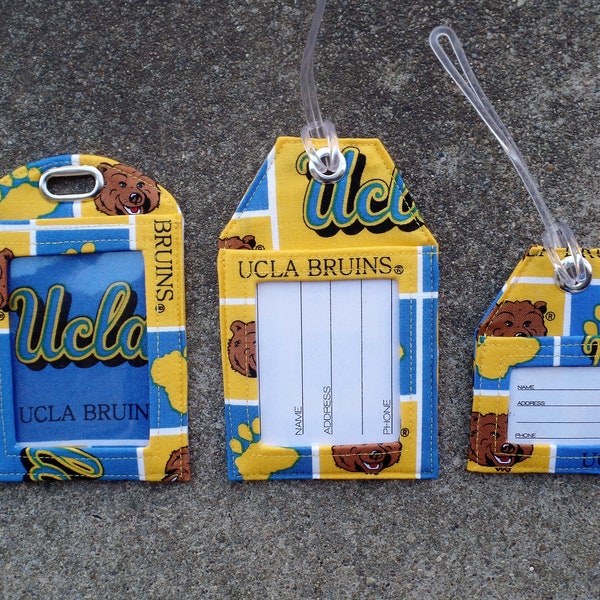 Luggage Tags made from UCLA University of California Los Angeles,UCLA Badge Holder,UCLA Fabric Name Identification Bag Rollerboard Gift Tags