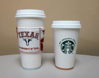 University of Texas Longhorns Cup Holder,Coffee Cozy,Coffee Cup Sleeve,Coffee Cup Holder,fabric coffee holder, iced coffee cozy