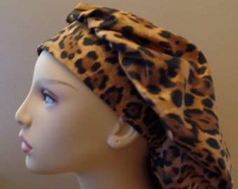 Monogrammed Cheetah Bouffant Scrub Cap,Cheetah Fabric Cap, Leopard Fabric Spots Cheetah Fabroc Surgical Scrub Cap Food Worker Hat