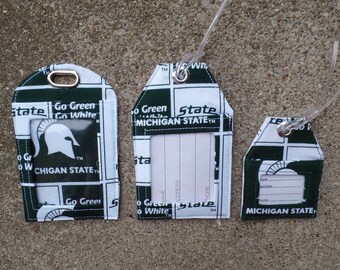 Michigan State Spartans Fabric,Michigan State Fabric Luggage Tags, Michigan State Spartans Bag Tags, Michigan Spartans Luggage and Badges