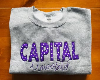 Custom Applique Pullover, Custom Team Crewneck, Any University Sweatshirt, Adult Embroidered Applique Sweatshirt ,Crewneck Pullover