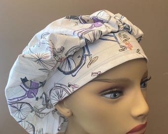 Bicycles Bouffant Scrub Head, Bicycles Fabric Surgical Scrub Cap or Bicycles Food Worker Hat One Size Fits All Vintage bicycles cap
