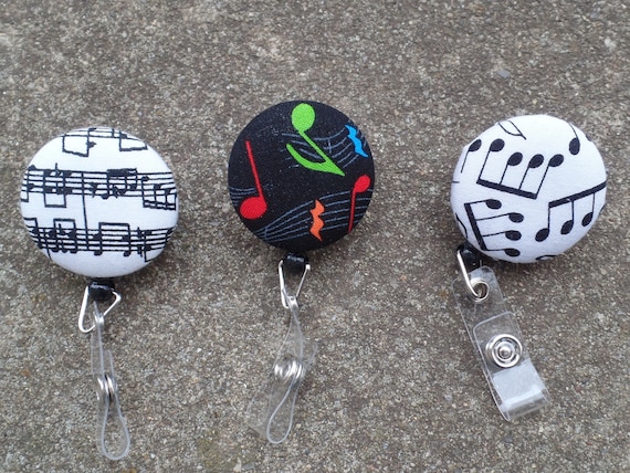 Badge Reel Made From Music Theme Fabric,sheet Music, Colored Notes, Black  Notes Badge Reels,fabric Badge Holder Reel, Fabric Badge Reels 