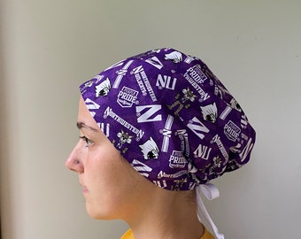 Scrub Hat made from Northwestern University Fabric, Northwestern Wildcats Scrub cap, Northwestern University Surgeon Scrub Cap