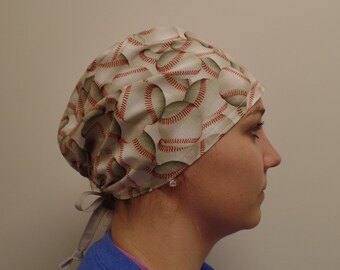 Baseball Fabric Scrubs, Baseball Fabric Surgical Scrub Hat,Scrub Hat Cap,Baseball Scrub cap, one size adjustable ties in back Surgical Hat