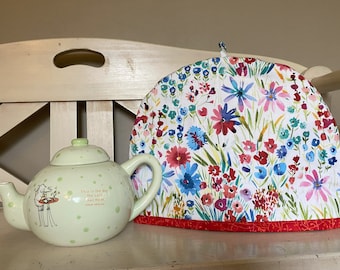 Summer Flowers Tea Cozy, Blue Purple Pink Floral Teapot Cozy,  Wildflowers fabric Teapot Warmer, Summer Floral Teapot Cozy, Teapot Cozy