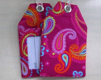 Hot Pink Floral Luggage Tags, Pink and Orange Paisley Fabric Luggage Name Identification Bag and Gift Tags