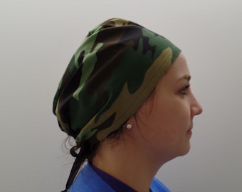 Monogrammed Camouflage Fabric Surgical Scrub Hat,Camouflage Fabric Scrub Head,Ties in back One Size Fits All Adjustable Surgical Scrub Cap