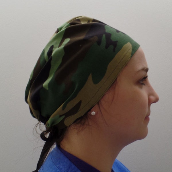 Monogrammed Camouflage Fabric Surgical Scrub Hat,Camouflage Fabric Scrub Head,Ties in back One Size Fits All Adjustable Surgical Scrub Cap