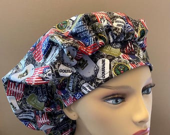 Monogrammed Bouffant Scrub Head Hat made from US Army Fabric ,United States Army Fabric Bouffant,Monogrammed US Army Surgical Scrub Cap
