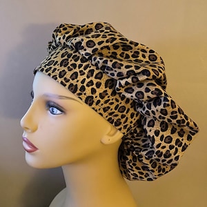 Cheetah Bouffant Scrub Cap,Cheetah Fabric Cap, Leopard Fabric Spots Cheetah Fabroc Surgical Scrub Cap Food Worker Hat