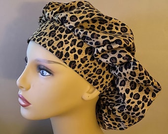 Cheetah Bouffant Scrub Cap,Cheetah Fabric Cap, Leopard Fabric Spots Cheetah Fabroc Surgical Scrub Cap Food Worker Hat